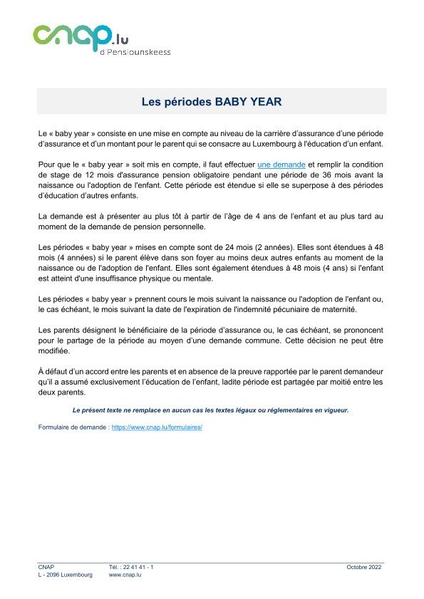 Les périodes Baby Year